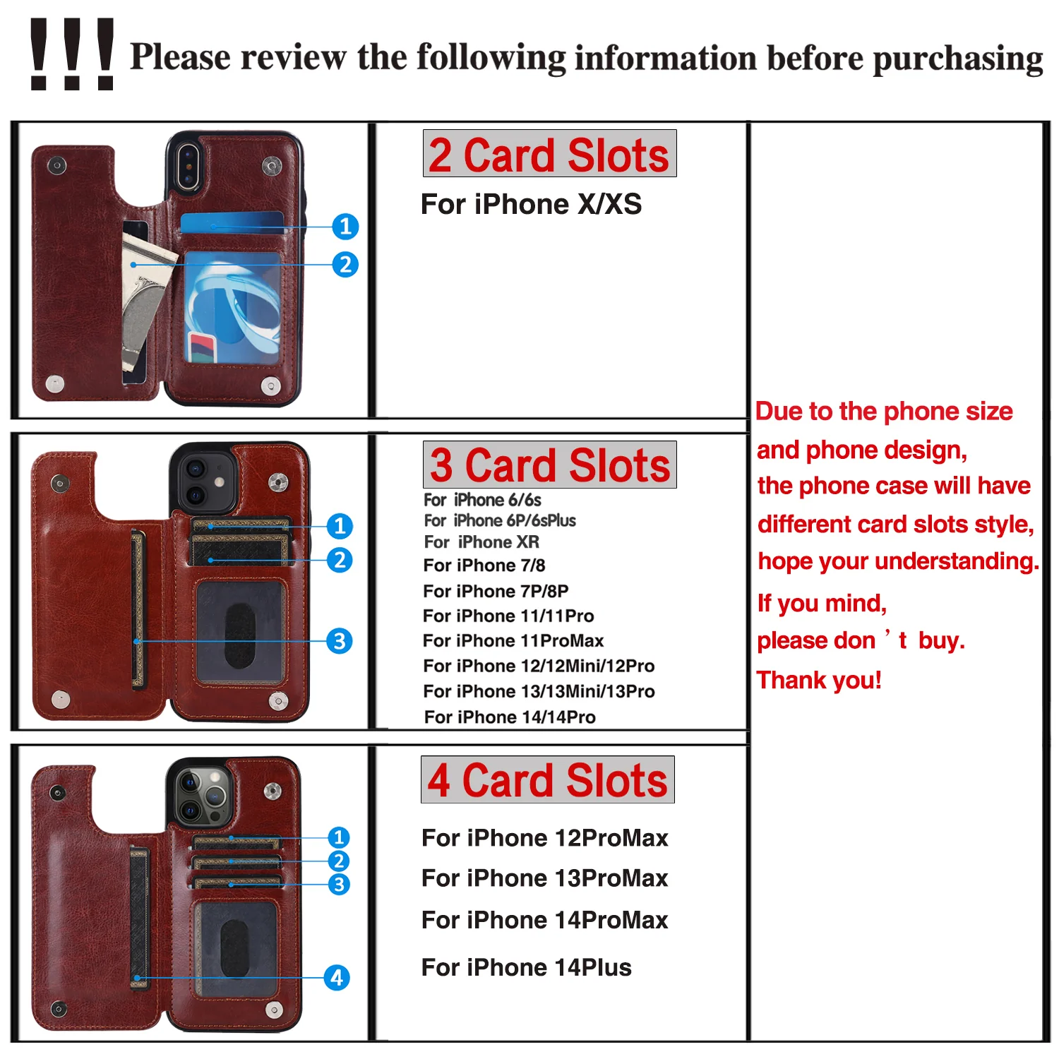 Premium PU Leather Wallet Phone Case with Card Slots and Magnetic Closure - Slim-Fit Design for iPhone 11, 12, 13, 14 Series & More - 4G/5G Compatible - Deanwangkt