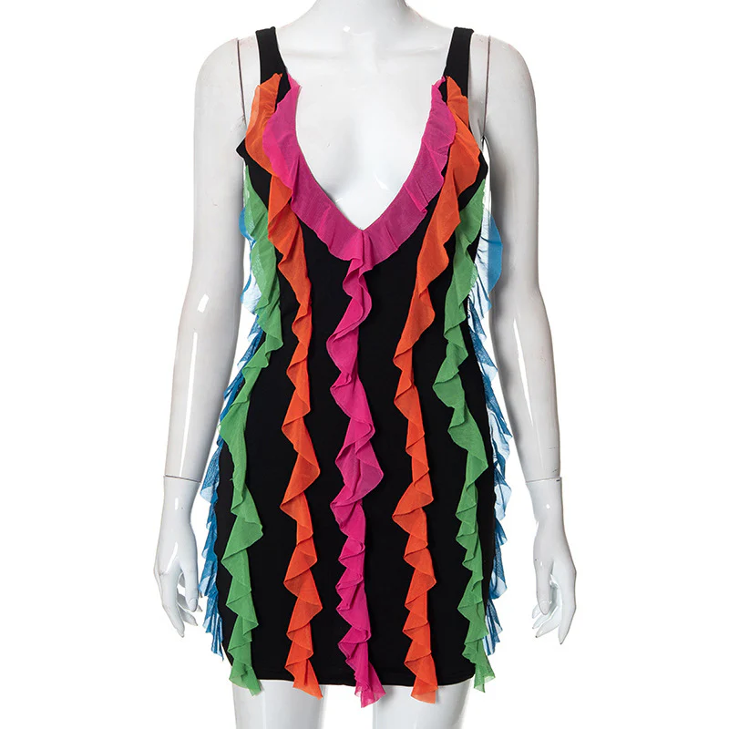 2025 R22DS137  women's clothing  autumn new V-neck sexy backless multi-color lace hip-wrapped dress women - Deanwangkt