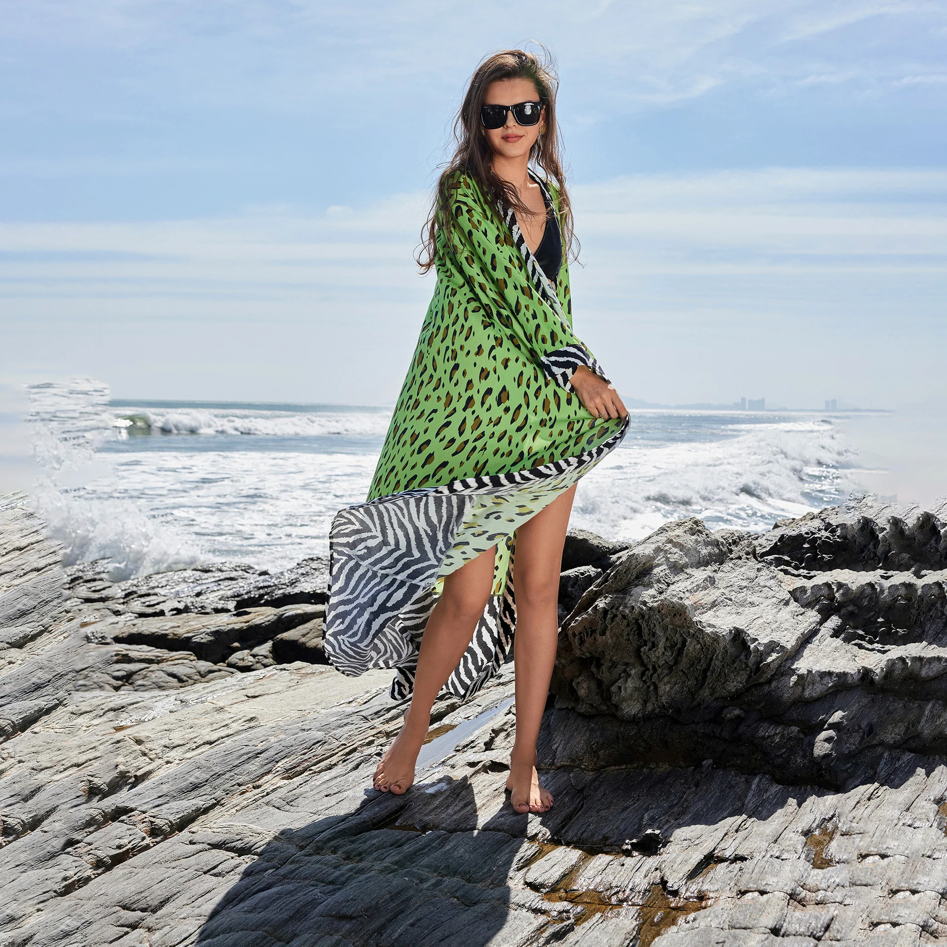 DEANWANGKT 2025New product in !!  beach skirt women's casual leopard print pullover bikini swimsuit blouse sunscreen clothing - Deanwangkt