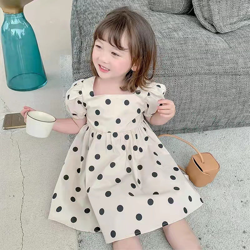 Girls' Dress Summer Children's Summer Polka Dot Short Sleeve Children's Clothing Children's Polka Dot Princess Dress Baby Girl Summer Dress Skirt - Deanwangkt
