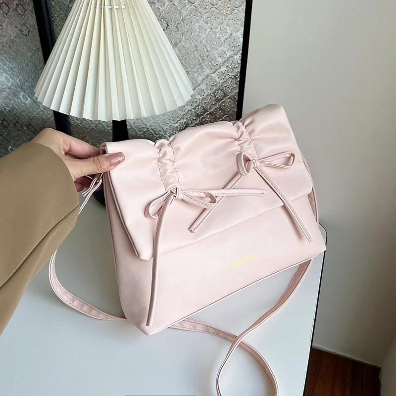 High-Grade Bow Bag Women's  Spring New Fashion Simple Shoulder Bag Casual All-Match Messenger Bag Cross-Border - Deanwangkt