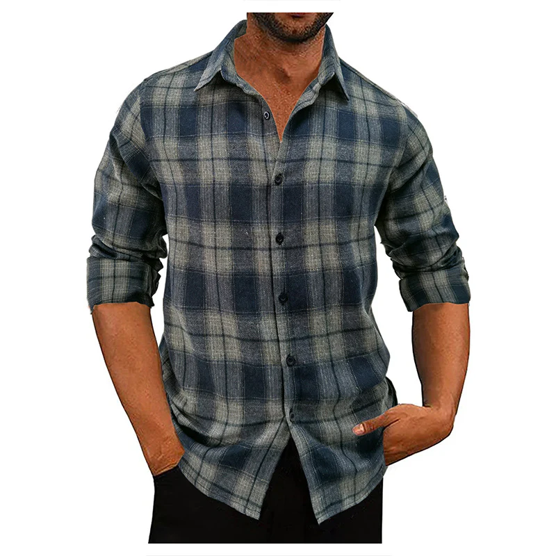 DEANWANGKT 2025 New men's loose flannel shirt men's autumn and winter  men's long-sleeved plaid casual shirt men's - Deanwangkt