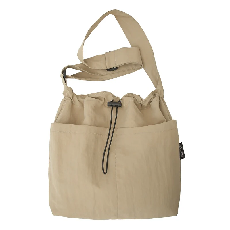 DEANWANGKT 2025 Korean version of fashion nylon shoulder bag popular new casual drawstring canvas messenger bag large capacity men's and women's tote bag - Deanwangkt