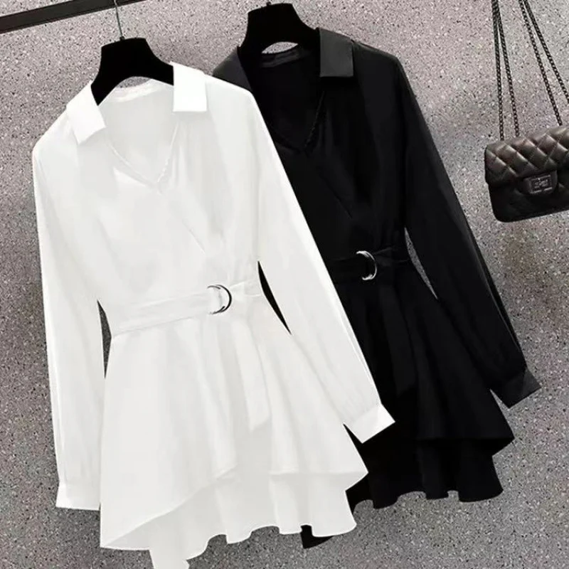 DEANWANGKT  plus Size Women's Fashionable Fitted Waist Figure Flattering Shirt Women's  New Spring Fat Sister Flab Hiding All-Matching Youthful-Looking Shirt - Deanwangkt