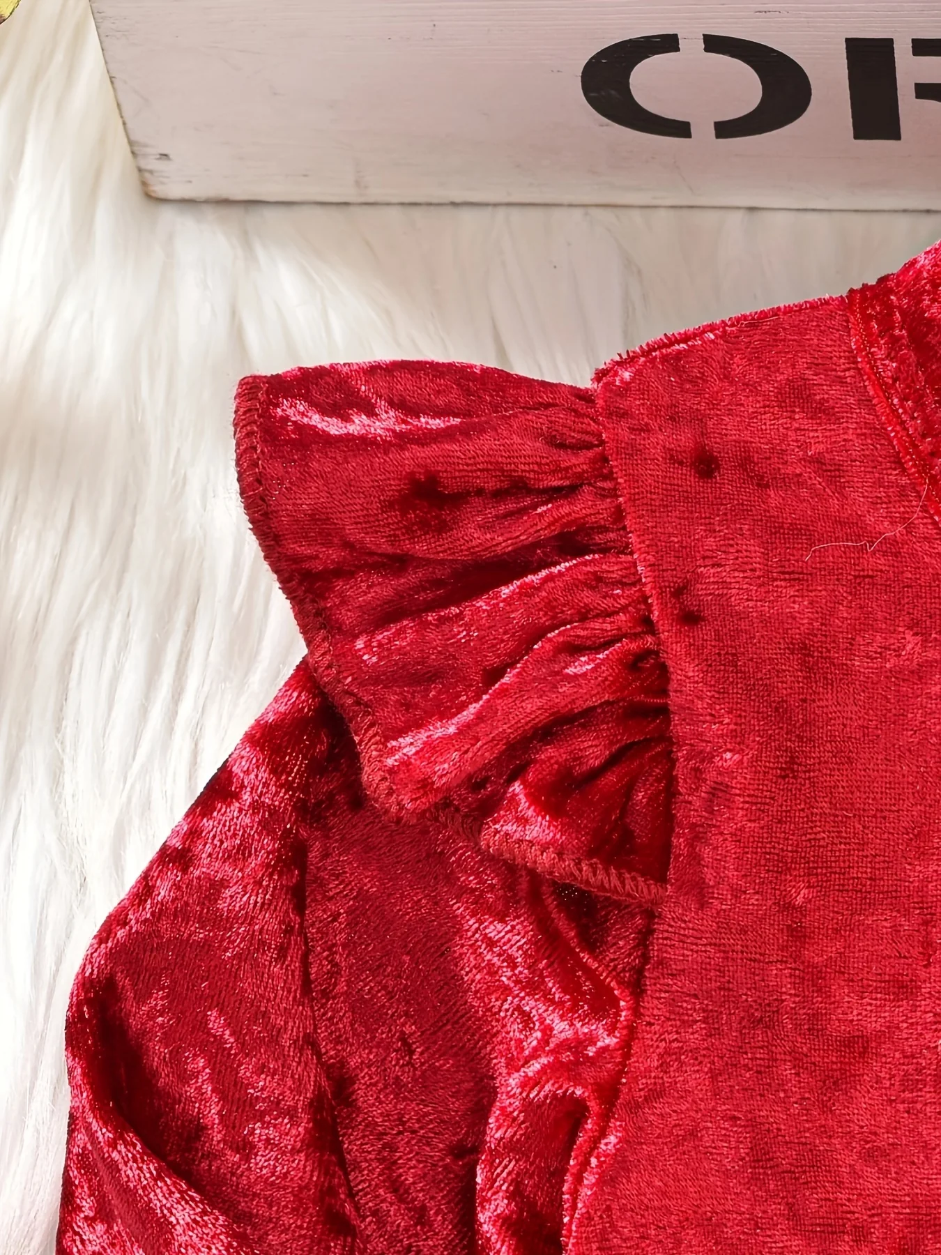 Baby's Christmas Style Fuzzy Trim Warm Long Sleeve Dress & Hat, Infant & Toddler Girl's Dress For Daily Wear/Holiday/Party, As Gift - Deanwangkt