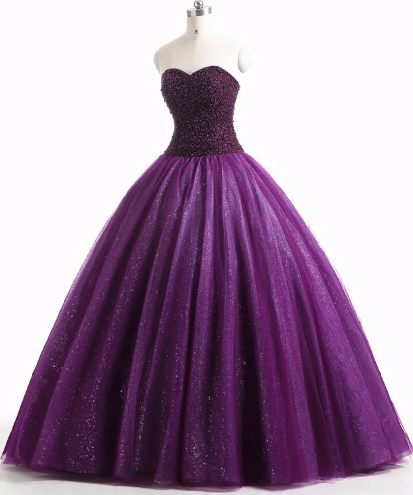 Solvbao Gorgeous Purple Beaded Tulle Ball Gown Sweet 16 Dress, Purple Quinceanera Dress - Deanwangkt