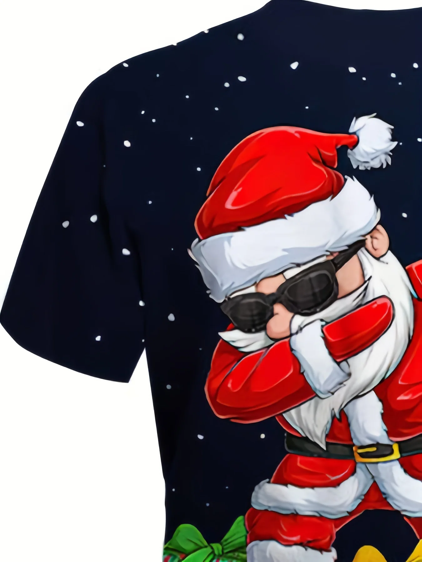 Festive Comfy Dancing Santa Claus Graphic Print Short Sleeve Tee - Tees for Party Girls and Women, Breathable, Soft, Relaxed Fit, Christmas Holiday Party Wear - Deanwangkt