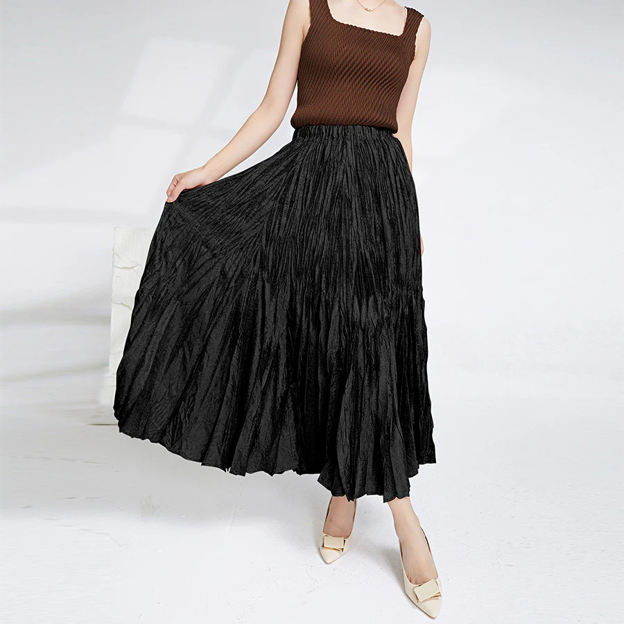 2025 High-end women's clothing OEM custom processing handmade pleated skirt women's big pendulum umbrella skirt long Sanzhai pleated skirt - Deanwangkt