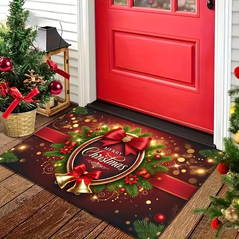 Christmas Cheer Velvet Doormat - Non-Slip, Machine Washable Rug for Entryway, Bedroom, Kitchen & Bathroom Decor - Deanwangkt