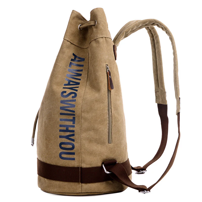 deanwangkt Men's Backpack Canvas All-Match Outdoor Sports Drawstring Bucket Bag Urban College Style Travel Trendy Men Backpack - Deanwangkt
