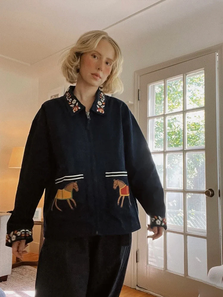 Siyuan court style flower war horse heavy industry embroidered jacket jacket women's short embroidered zipper jacket top 7745 - Deanwangkt