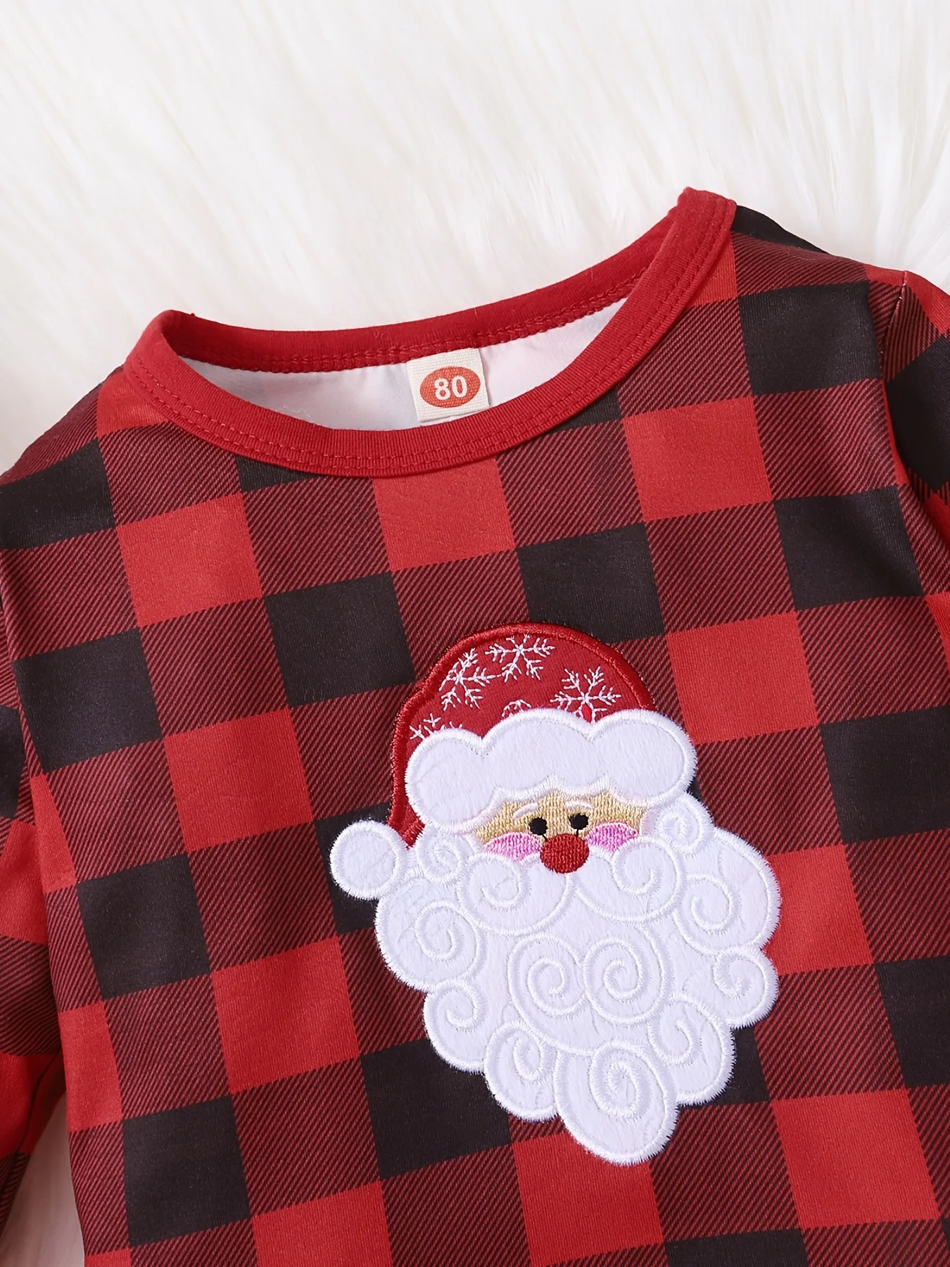 2pcs Toddler Baby Girls Christmas outdoor Outfits Santa Long Sleeve Ruffle Top & Plaid Flared Pants Set - Deanwangkt