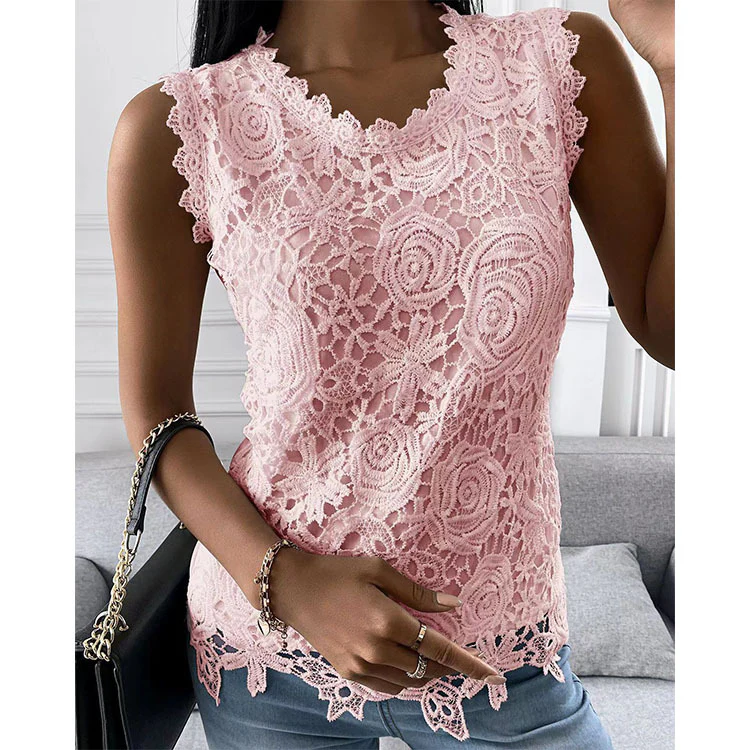 DEANWANGKT  Cross Border Independent Station  Wish Best Selling Women's Clothes  Summer New Top Vest Lace Shirt - Deanwangkt