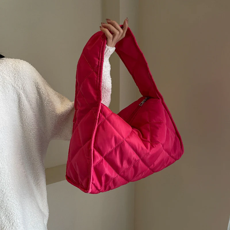 South Korea Dongdaemun Bag Women's  New Large Capacity Rhombus Nylon down Cotton-Padded Coat Bag Shoulder Pillow Bag Tide - Deanwangkt