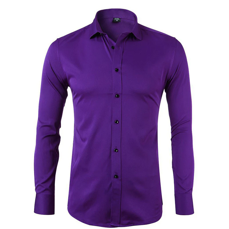 DEANWANGKT 2025 high-end men's shirts long sleeves  new Popular trade business formal men's elastic non-ironing shirts men's - Deanwangkt