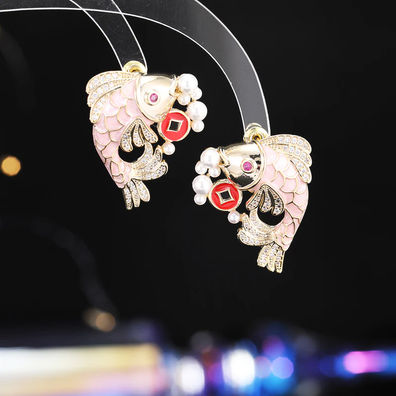 2025 New Year's earrings gather wealth koi fashion enamel painted smart earrings s925 silver needle Guochao light luxury creative earrings - Deanwangkt