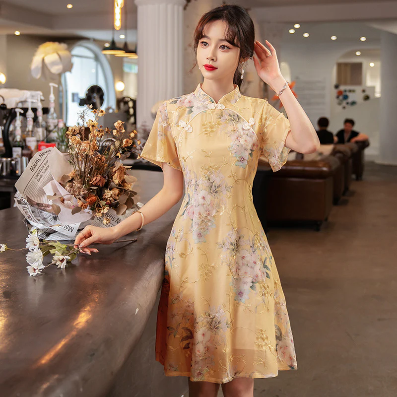 Cheongsam Women's Summer Improved Young New New Chinese Style Embroidery Floral Dress - Deanwangkt