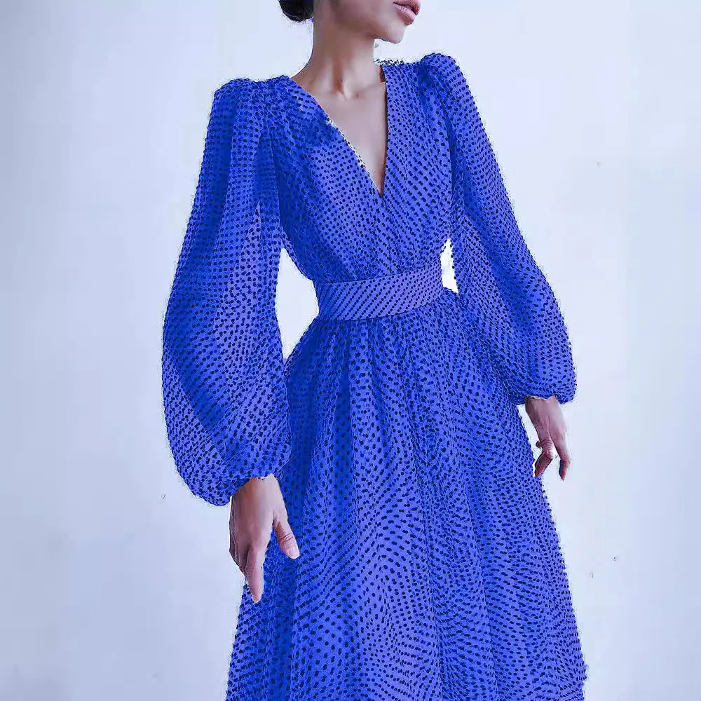 2021 spring and summer new 2025 Popular trade express,  temperament lady bubble sleeve polka dot pendulum dress - Deanwangkt