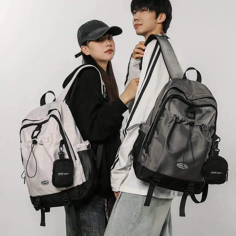 DEANWANGKT 2025 School bag student college style niche design drawstring large capacity backpack leisure sports campus men's computer backpack - Deanwangkt