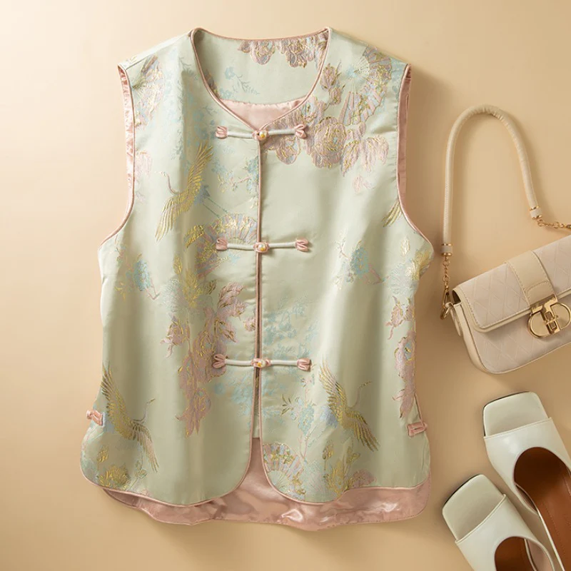 3506 new Chinese style silk vest women's  spring and summer new retro vest high-end mulberry silk top - Deanwangkt