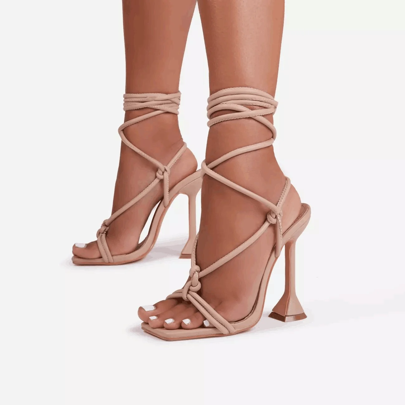 DEANWANGKT   Summer New Square Head Ankle Ring Cross Lace-up High-Heeled Sandals European and American plus Size Sexy Women's Shoes - Deanwangkt