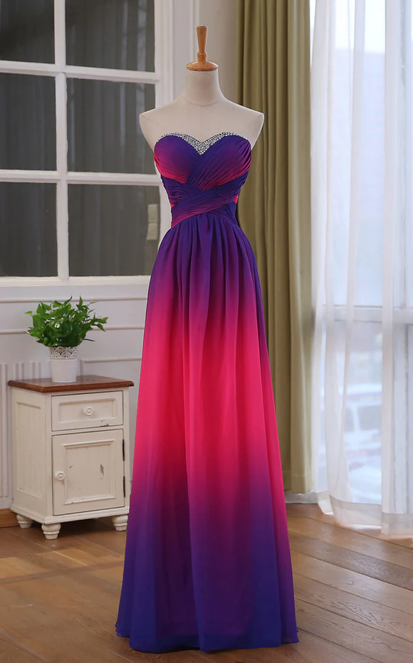 Solvbao Pretty Gradient Sweetheart Beaded Long Party Dress, Pink and Purple Evening Dress - Deanwangkt