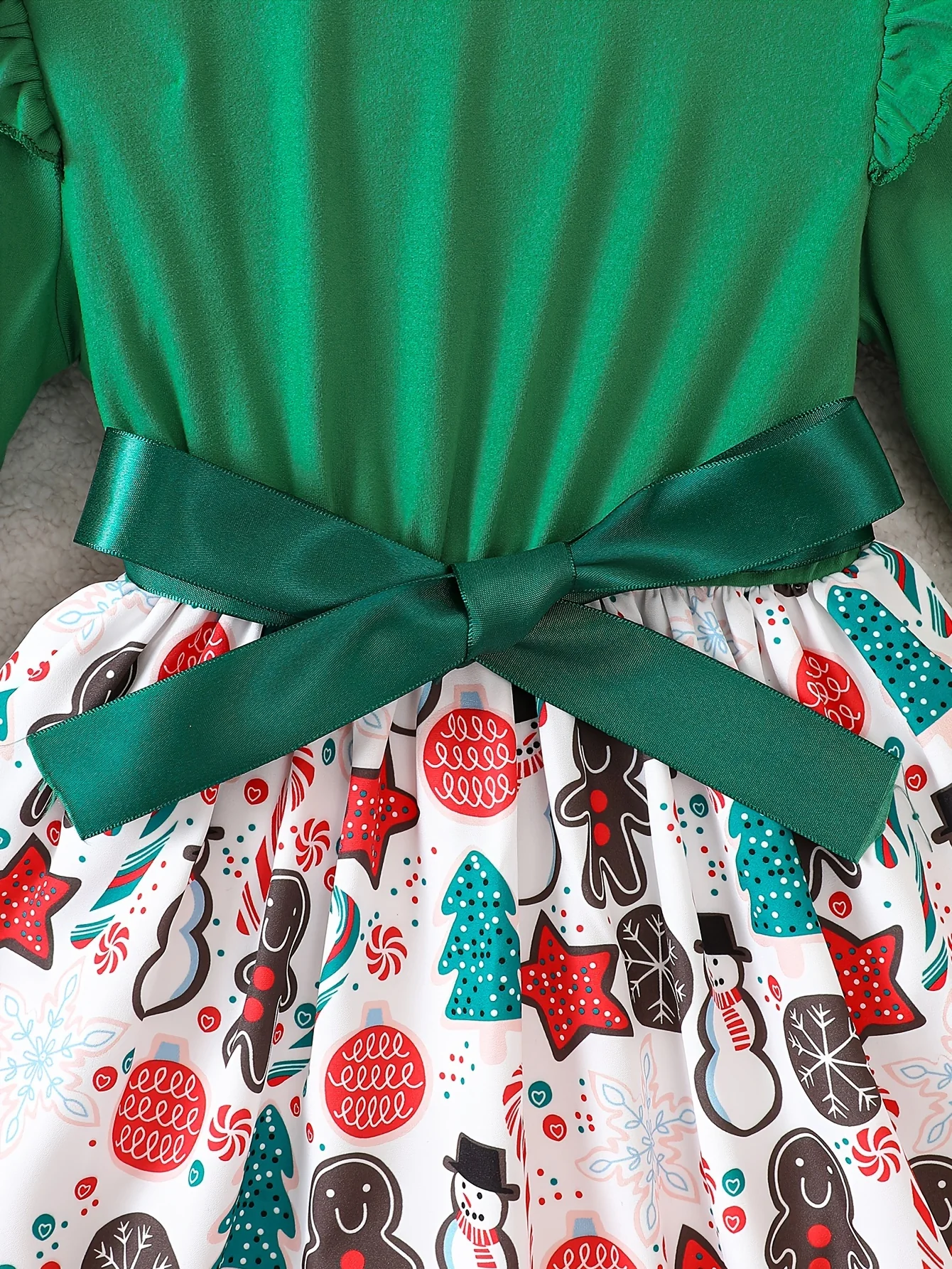 Girls Splicing Flutter Trim Long Sleeve Gingerbread Man Graphic Dress Kids Clothes Spring Fall Christmas Gift - Deanwangkt