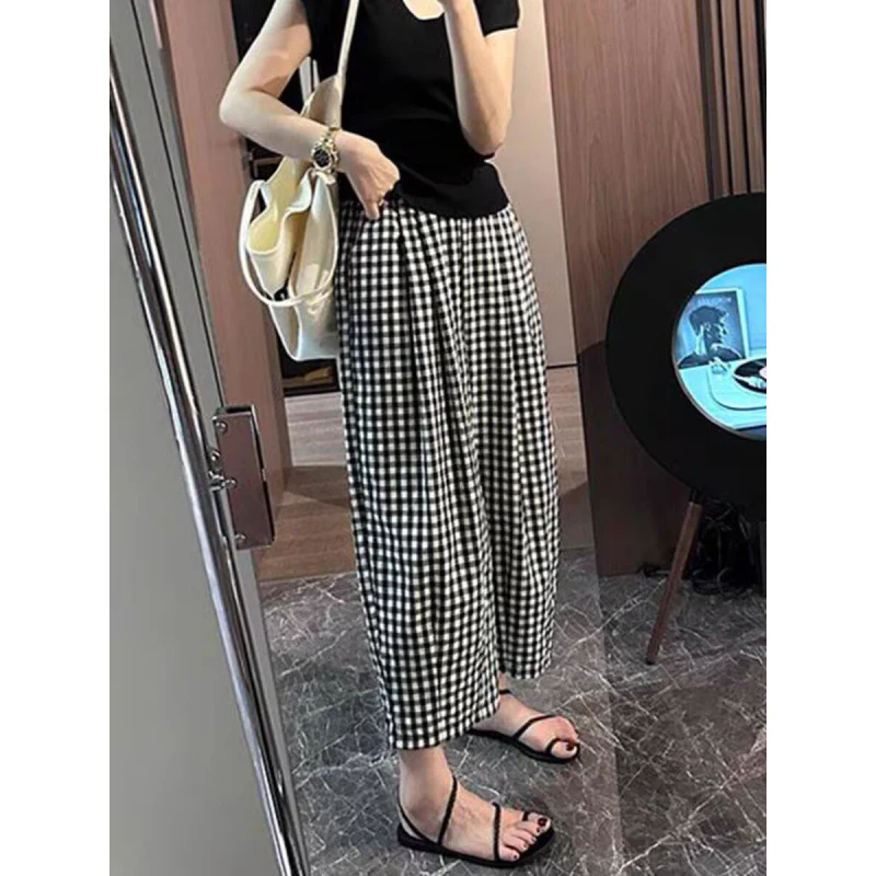 Lazy wind high waist plaid nine-point pants women's spring and autumn  thin loose meat covering and thin versatile casual pants - Deanwangkt