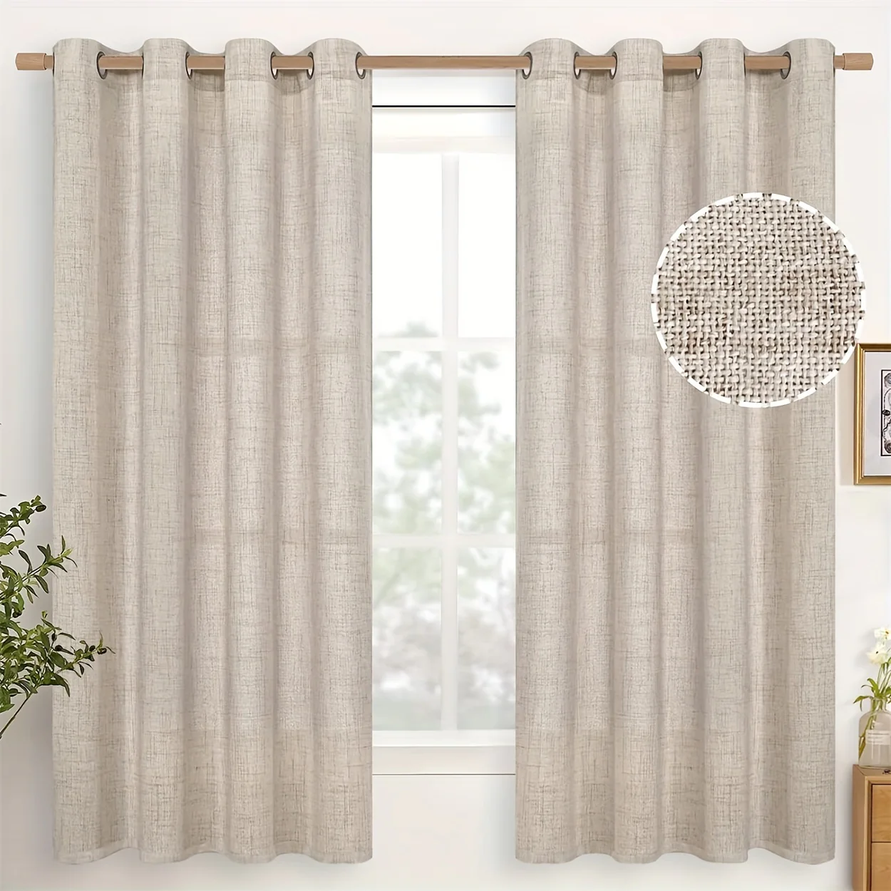 2pcs Grommet Top Curtains, Light Filtering Window Drapes, Window Treatments For Bedroom Living Room, Home Decoration, Room Decoration - Deanwangkt