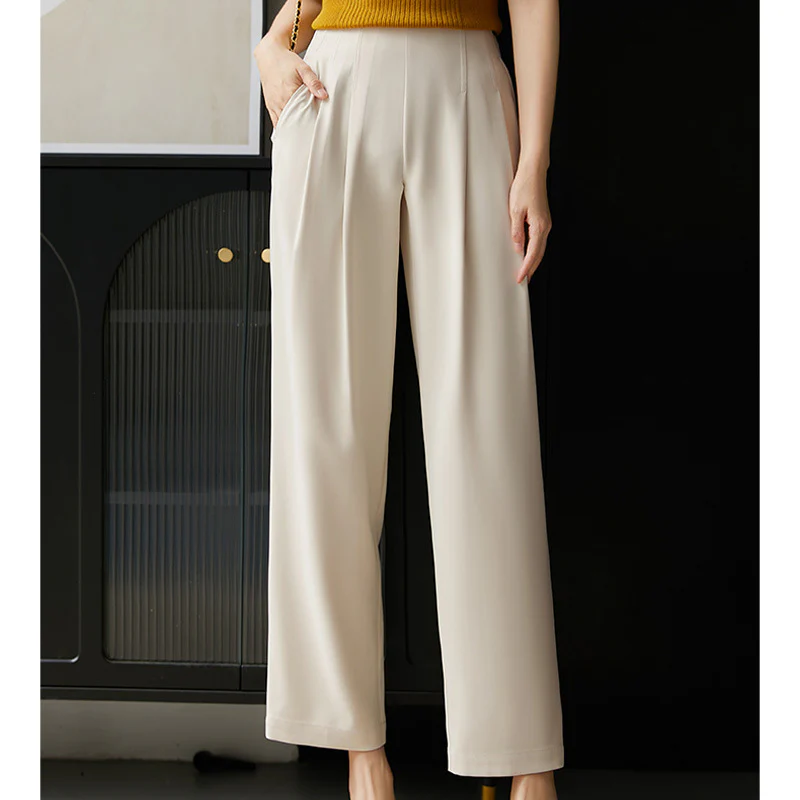 2025 Moisture-absorbing and quick-drying/cool and anti-penetration, textured nine-point tapered casual pants, high waist and thin commuting black and white women's clothing - Deanwangkt