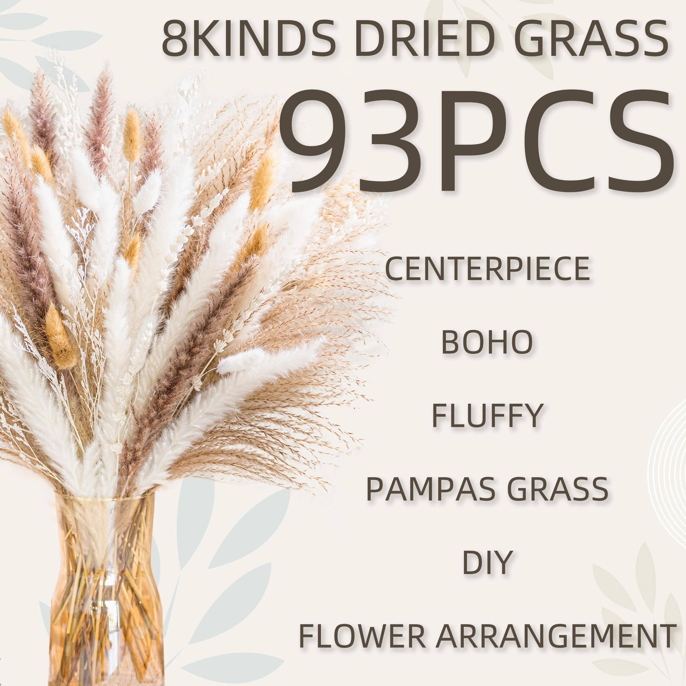 98 PCS Dried Pampas Grass Bouquet, Boho Table Decor, Bunny Tails Dried Flowers, Brown Pompas, White Pampas Grass for Wedding, Home, Rustic Party, Baby Shower Decorations - Deanwangkt