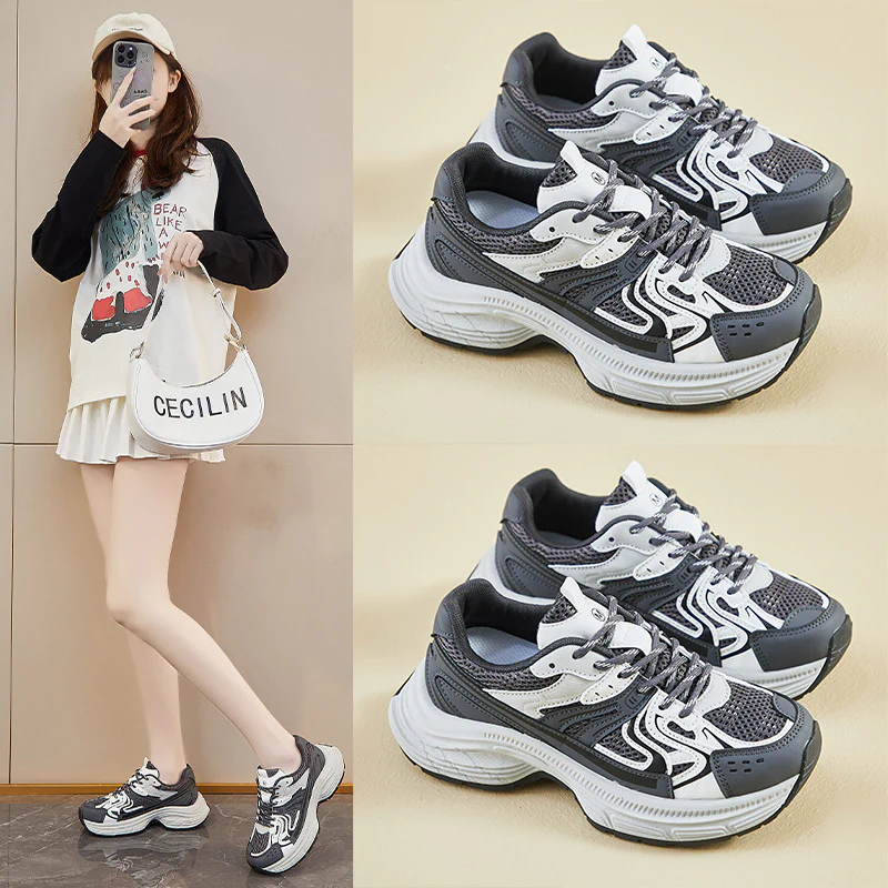 2025 ins Korean version of the new dad shoes girl  spring student sports running casual street shooting thick sole height increase ZL816 - Deanwangkt