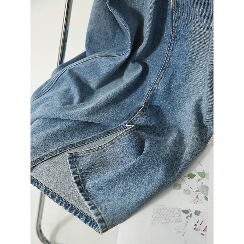 2025 Classic denim skirt Korean  modern split high waist thin cotton skirt, long skirt - Deanwangkt