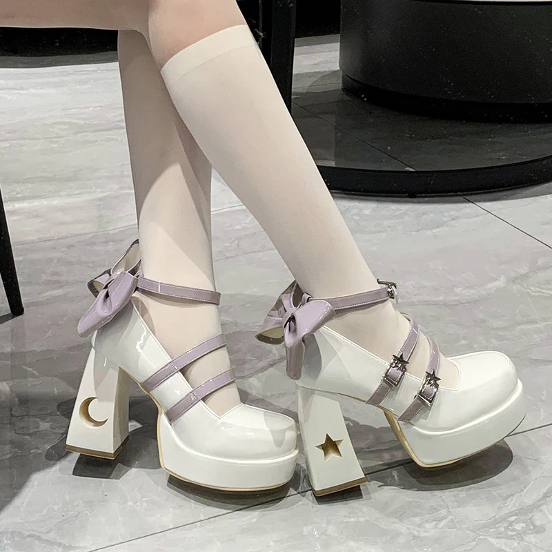 DEANWANGK  High Heels Pumps Women's Mary Jane Shoes Women's Chunky Heel Spring and Autumn Star Moon Niche Sweet Cool Hot Girl Punk Lolita Shoes - Deanwangkt