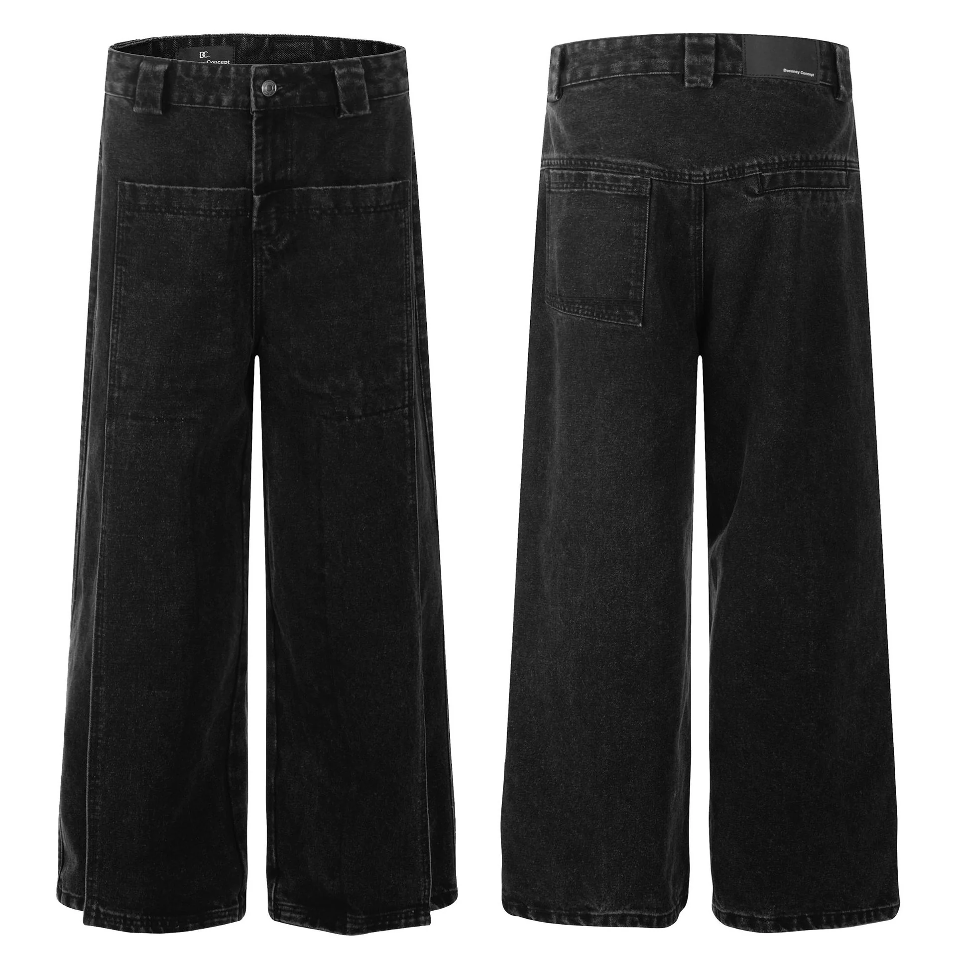 G6633 2025n retro popular trendy neutral water wash black design high-end men's loose cross-legged jeans - Deanwangkt