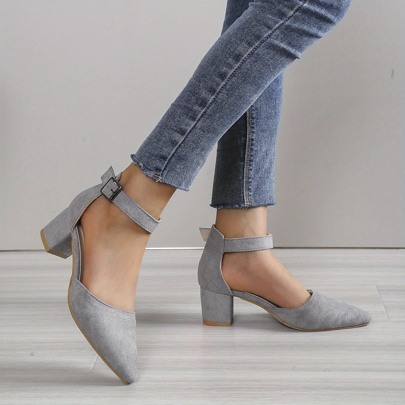 deanwangkt  Stylish Spring High Heels: Breathable Micro Suede, Secure Ankle Strap, Pointed Toe - All-Day Comfort & Versatility - Deanwangkt