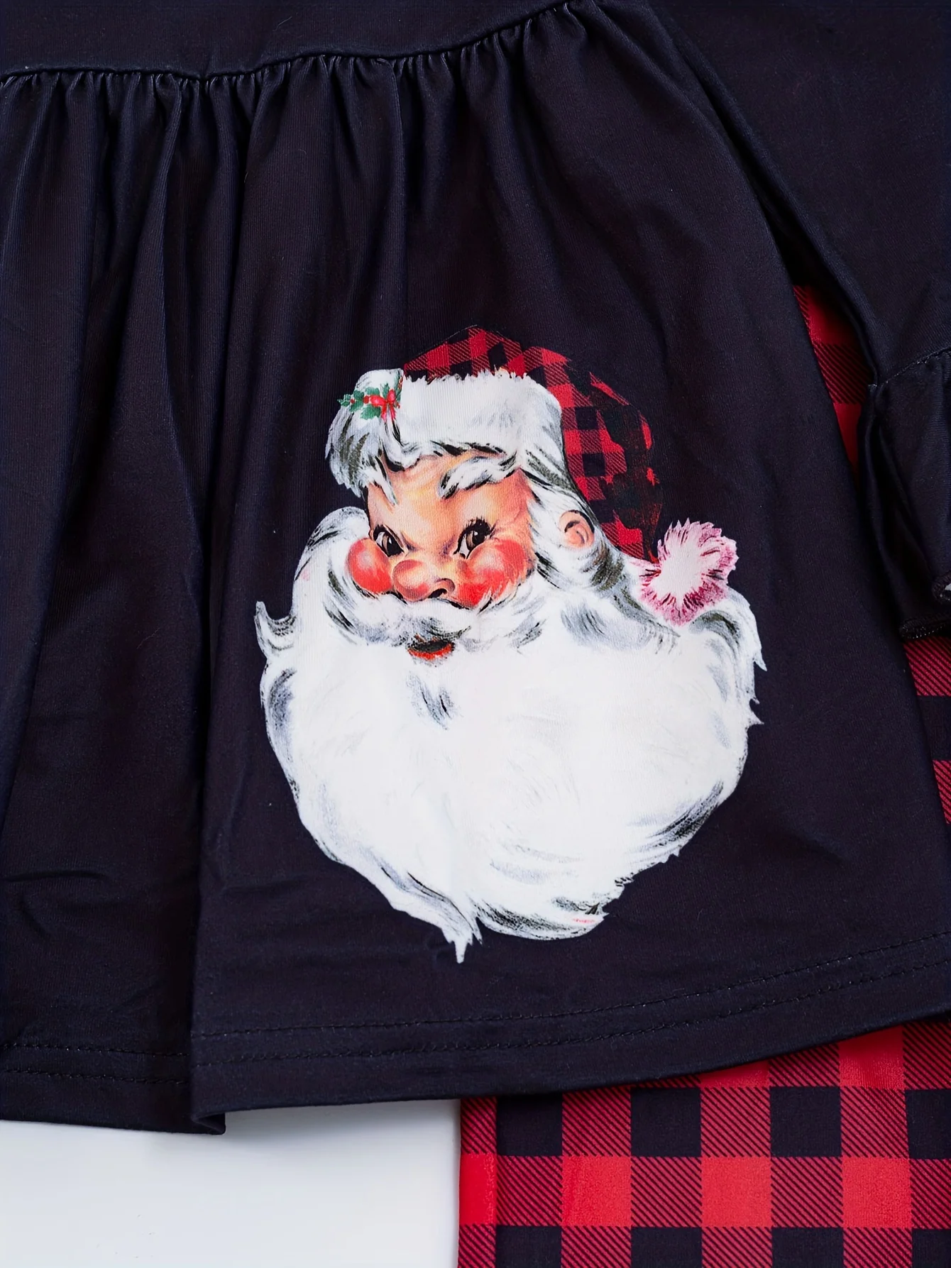 Christmas 2pc Cute Sets, Girls Santa Claus Print Flare Sleeve Top & Plaid Pants Kids Clothes For outdoor Party - Deanwangkt