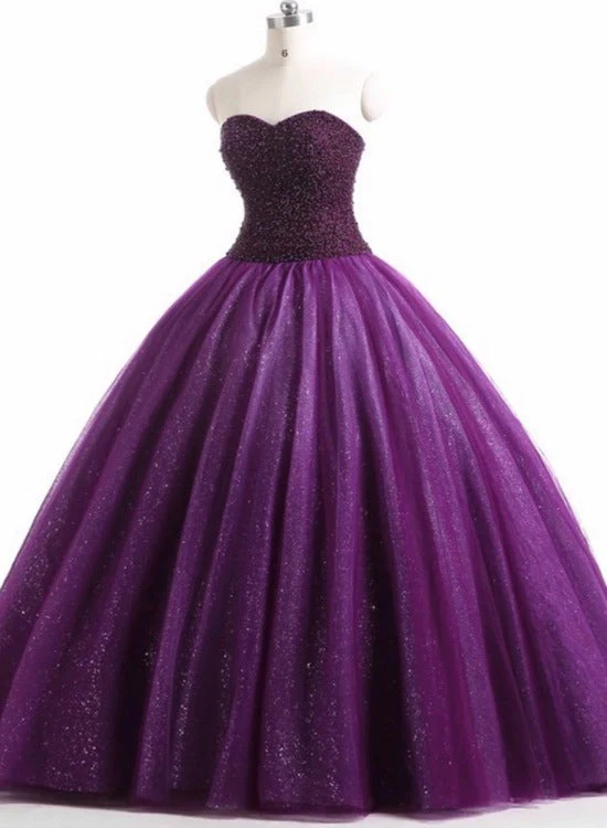 Solvbao Gorgeous Purple Beaded Tulle Ball Gown Sweet 16 Dress, Purple Quinceanera Dress - Deanwangkt