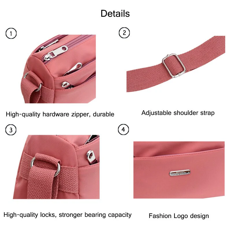 deanwangkt - Nylon Women Shoulder Bags Casual Female Handbags Solid Color Travel Crossbody Bag for Women Simple Ladies Wallet Retro Handbag - Deanwangkt