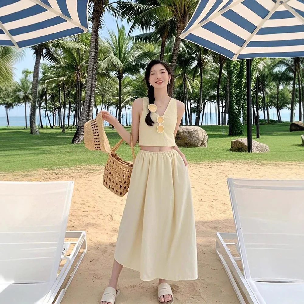 Siyuan [A-word fluffy skirt] loose casual versatile elastic waist silhouette high waist pleated skirt 8259 - Deanwangkt