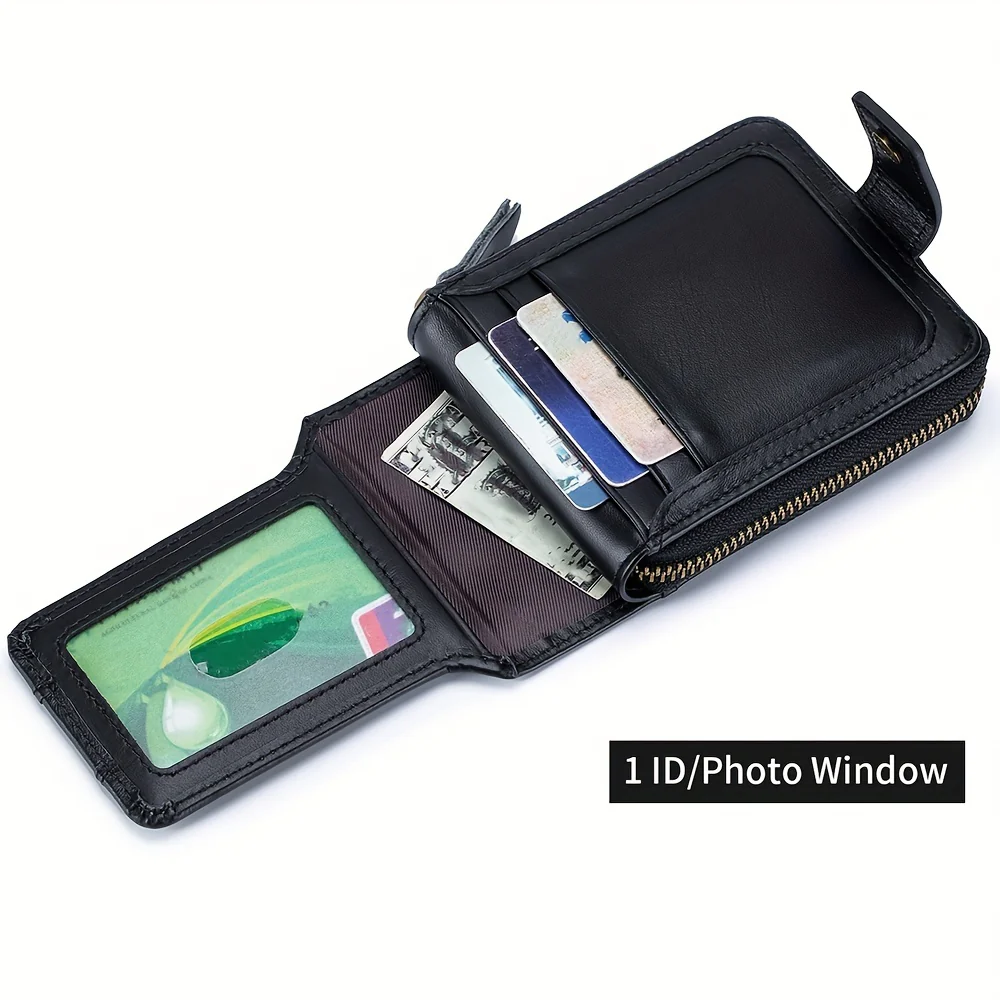 Large Capacity Mens Genuine Leather Wallet - Advanced RFID Blocking, Clear ID Window, Multiple Card Slots, Secure Zipper Coin Pocket - Perfect Gift Idea for Fathers Day or Any Special Occasion - Deanwangkt