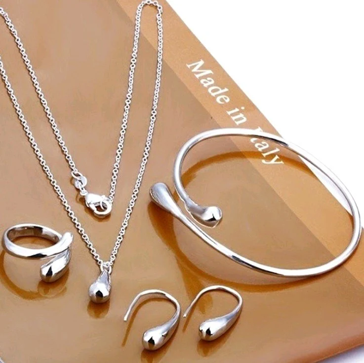 Exquisite Water Droplet Pendant Necklace Earrings Set - Plated White K Alloy Jewelry with Gorgeous Design - Perfect for Banquet, Wedding, Anniversary Gift for Women - Deanwangkt