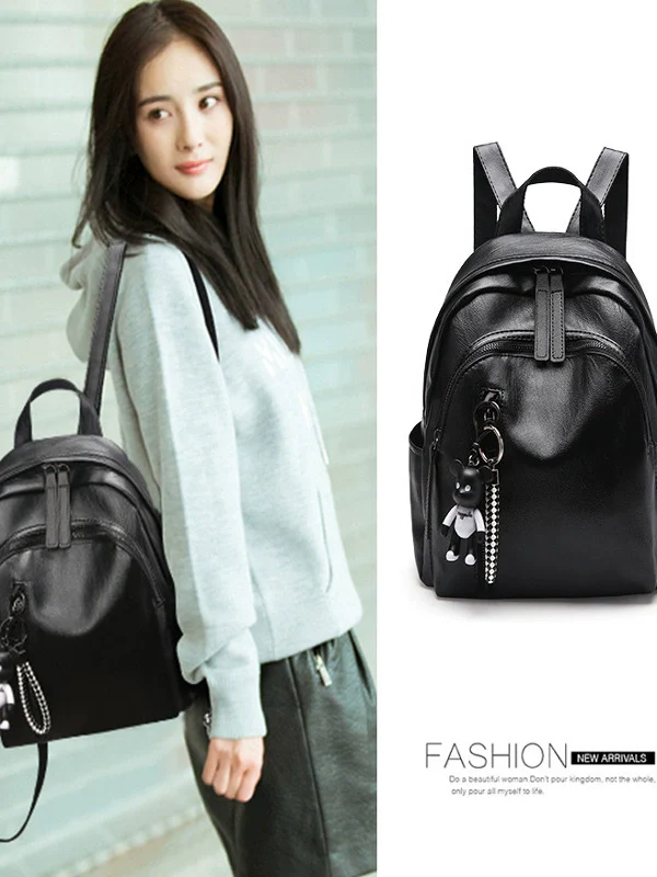 Backpack Women's  New Fashion Versatile Trend Solid Color Simple Student School Bag Backpack Large Capacity Bag - Deanwangkt