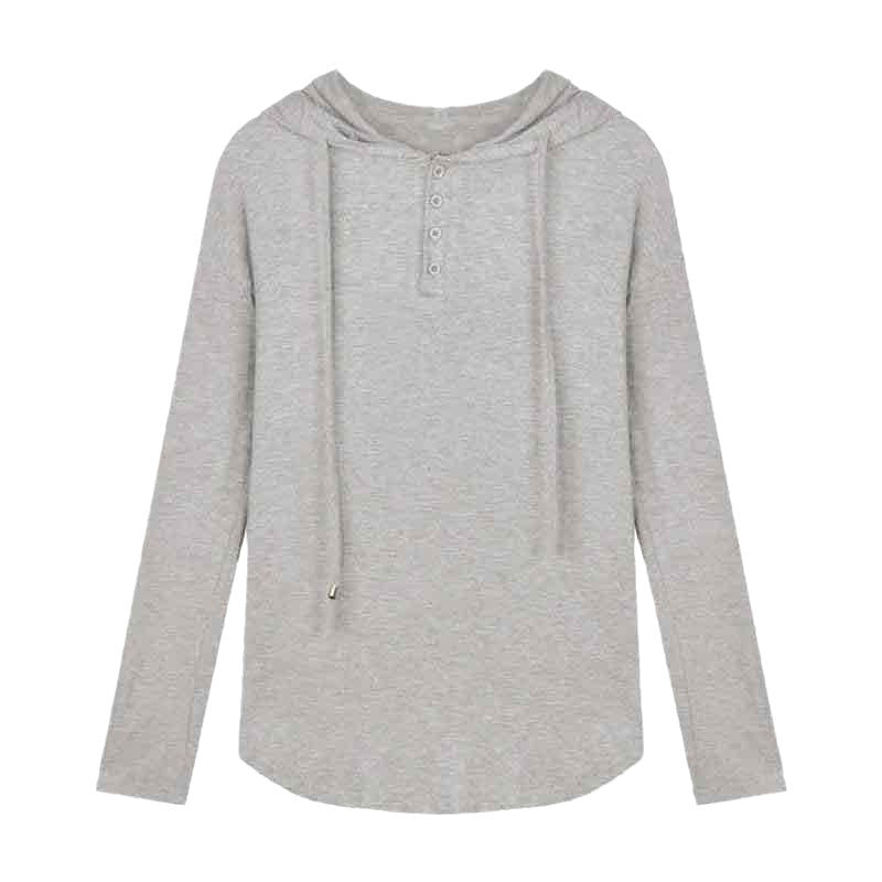 deanwangkt T-shirt for Women Ins Trendy Loose Thin Korean Style Chic Gray Sun Protection Hooded Long Sleeve Top Autumn  New - Deanwangkt