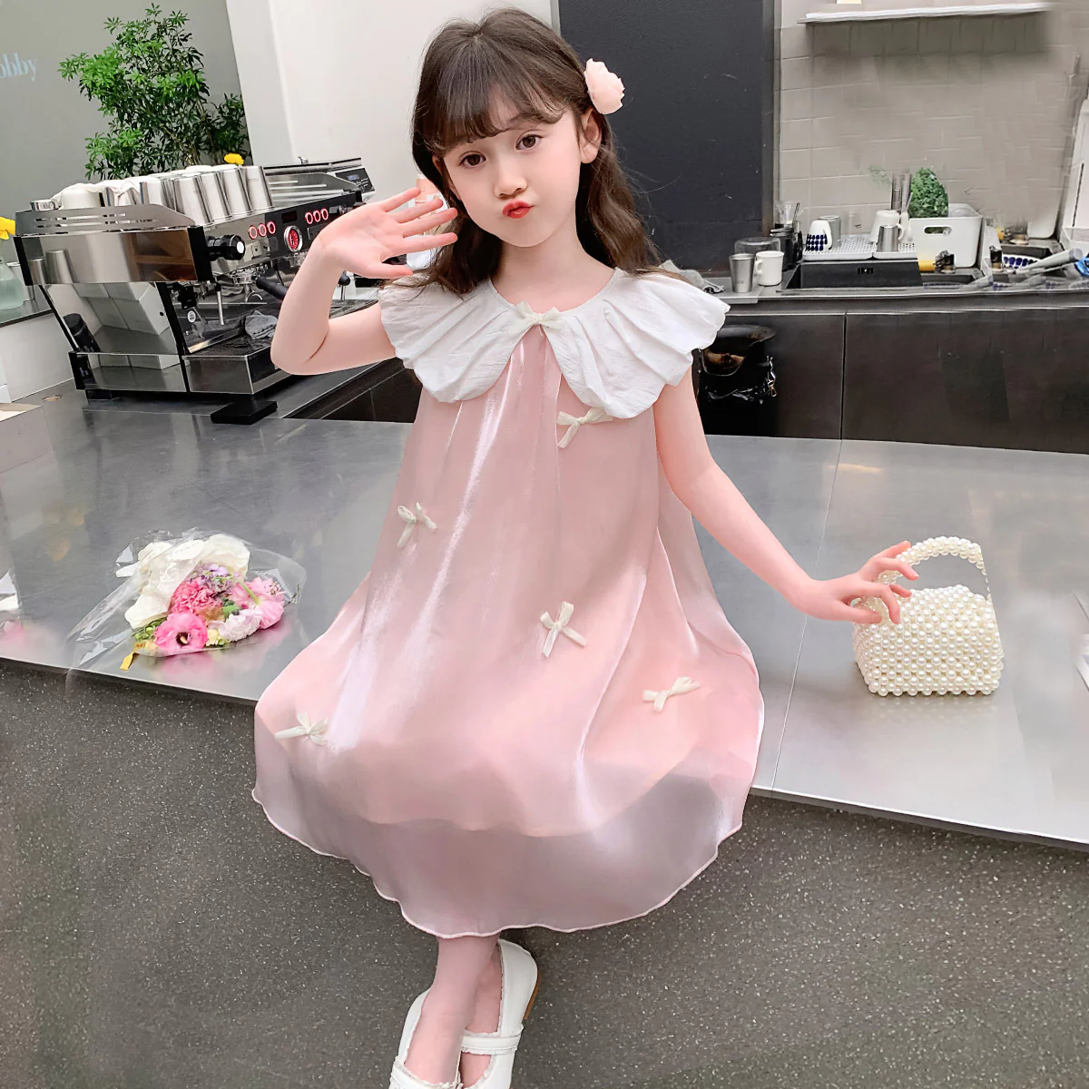 Girls Dress  Summer Fashion Sweet Bow Princess Dress Little Girl Western Style Streamer Dress Original - Deanwangkt