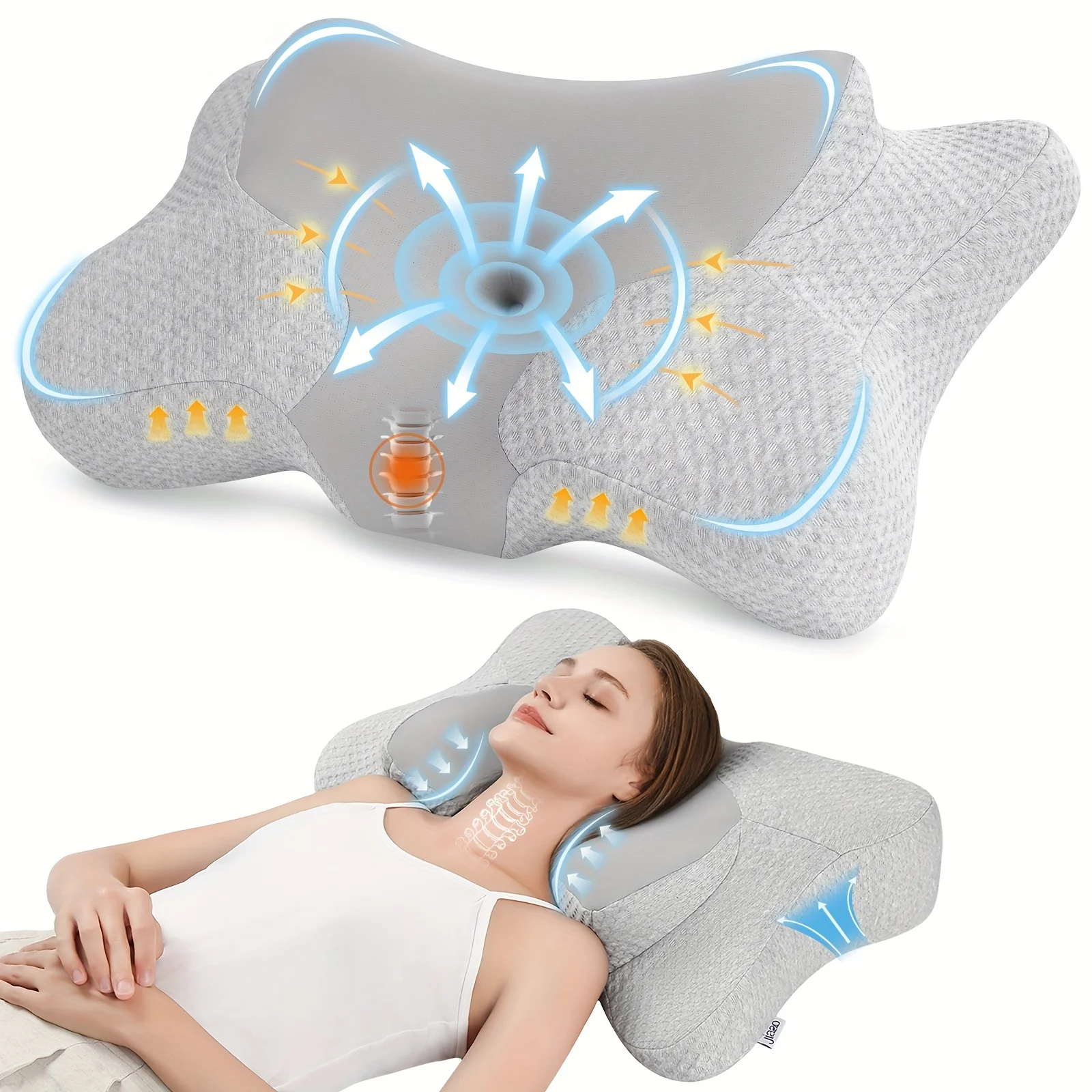 Odorless Memory Foam Cervical Pillow For Neck Relief, Ergonomic Orthopedic Sleeping Neck Contoured Support For Side Sleepers, Back And Stomach Sleepers With Hollow Design - Deanwangkt