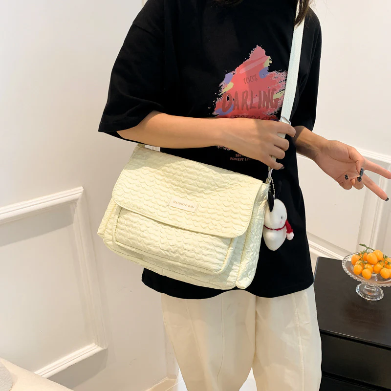 DEANWANGKT 2025 Bag women's  new Korean version pleated cloud bag small fresh student class schoolbag casual shoulder messenger bag - Deanwangkt