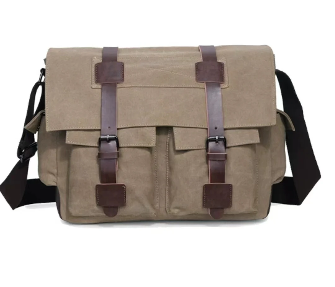 deanwangkt  European and American Canvas Casual Business Messenger Bag Hip-Hop Street Men's Computer Shoulder Bag Multi-Pocket Student Messenger Bag - Deanwangkt