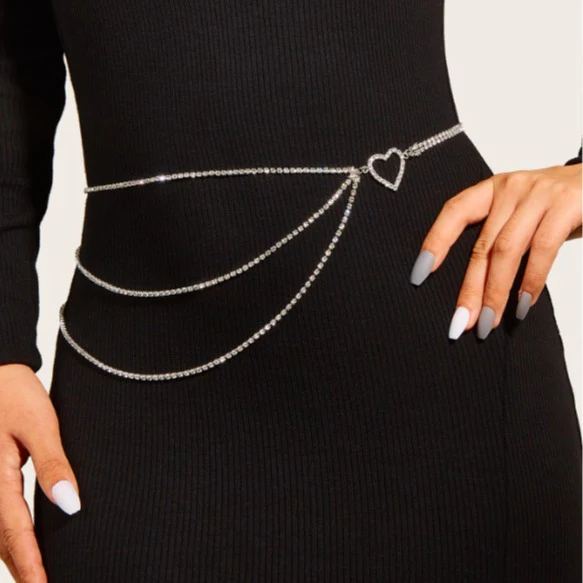 2025  2213 Hot-selling sexy rhinestone inlaid diamond chain fashion love accessories three-layer single-row diamond chain waist chain body chain - Deanwangkt