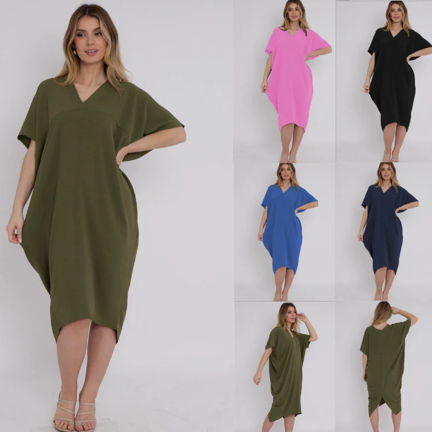 DEANWAQNGKT  European American Summer New Cross-Border  Independent Station Hot Sale Slit Mid-Length Dress Foreign Trade Women's Clothing - Deanwangkt